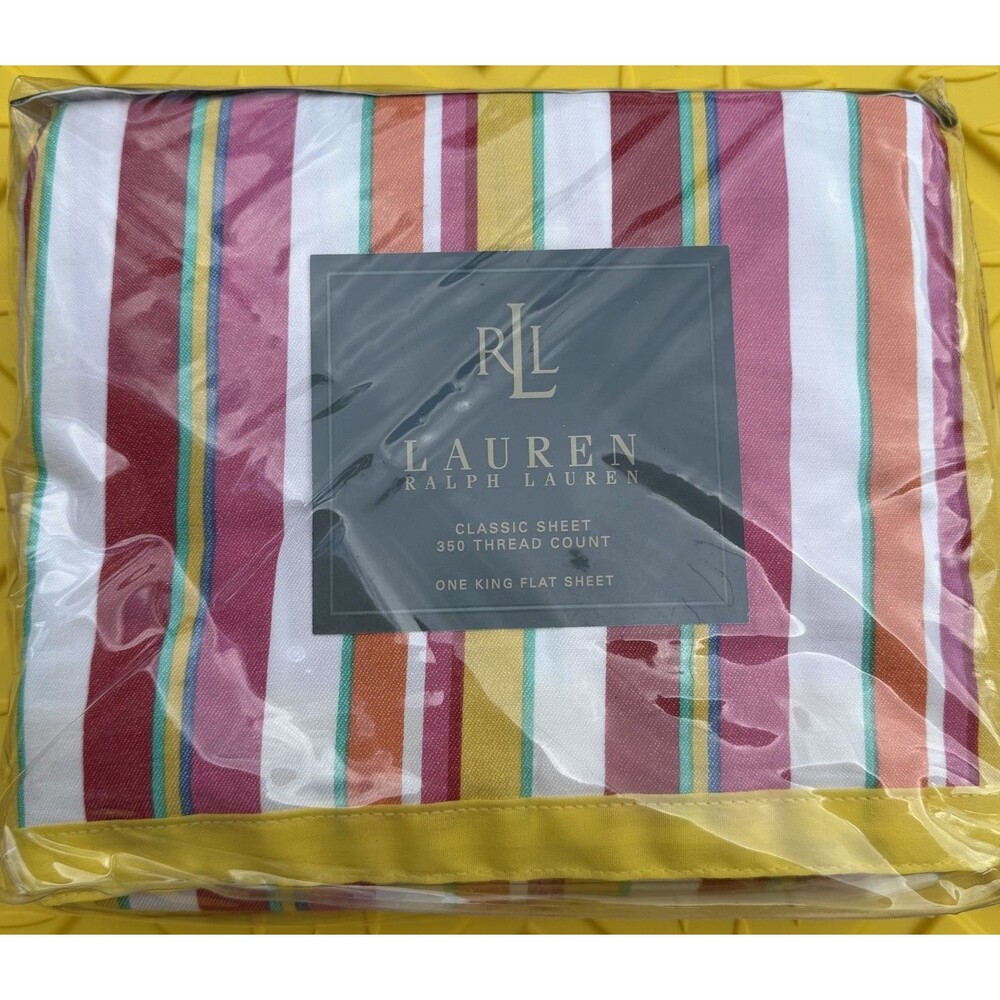 Vintage Ralph Lauren Beach Side Stripe King Flat Sheet NOS